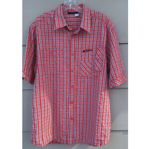 ROCAWEAR Men Short Sleeves 100% Cotton Casual Plaid Red White Shirt Size L